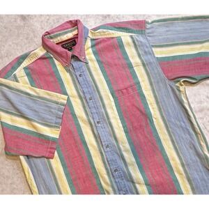 VTG 90s Pastel Striped Short Sleeve Button Down Shirt S.S. Tango Cotton‎ XL/2XL